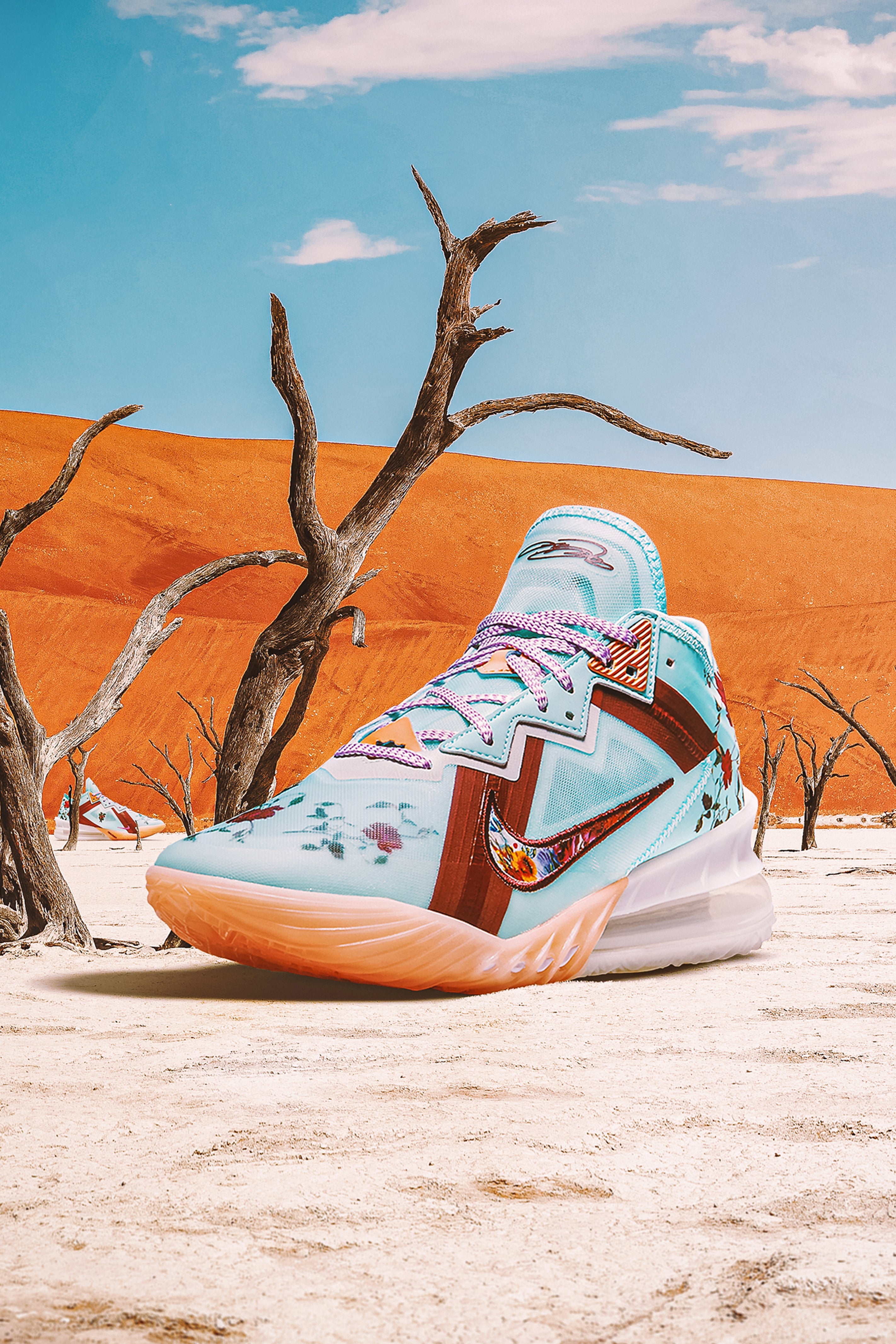 Colorful basketball "Daughters" sneaker with a desert landscape background