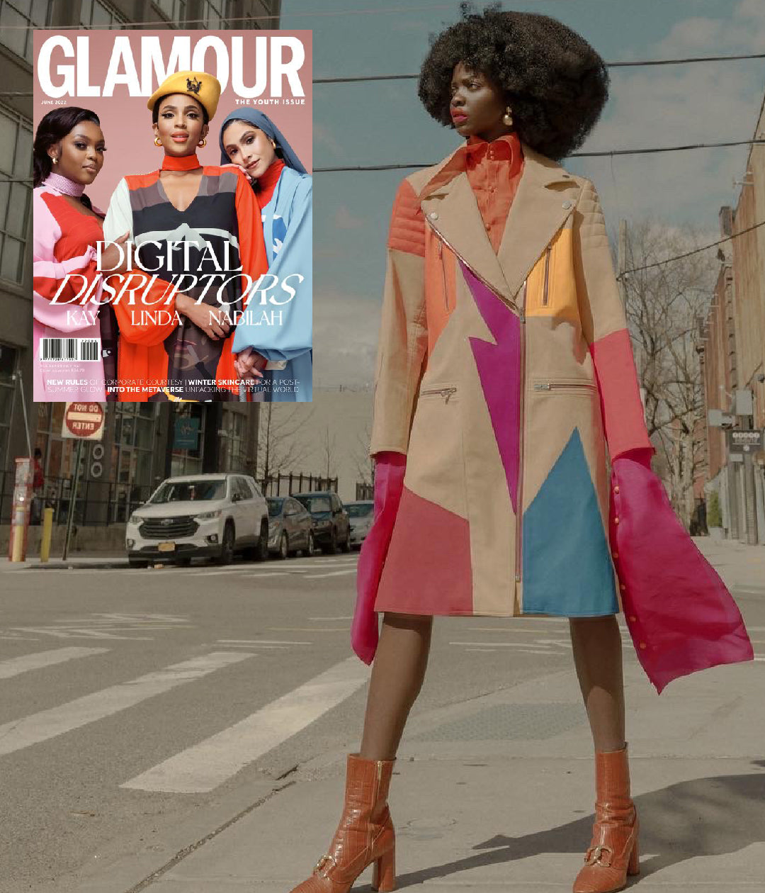 Mimi Plange hand painted coat inspired by the Nuba tribe of Sudan featured in Glamour Magazine South Africa