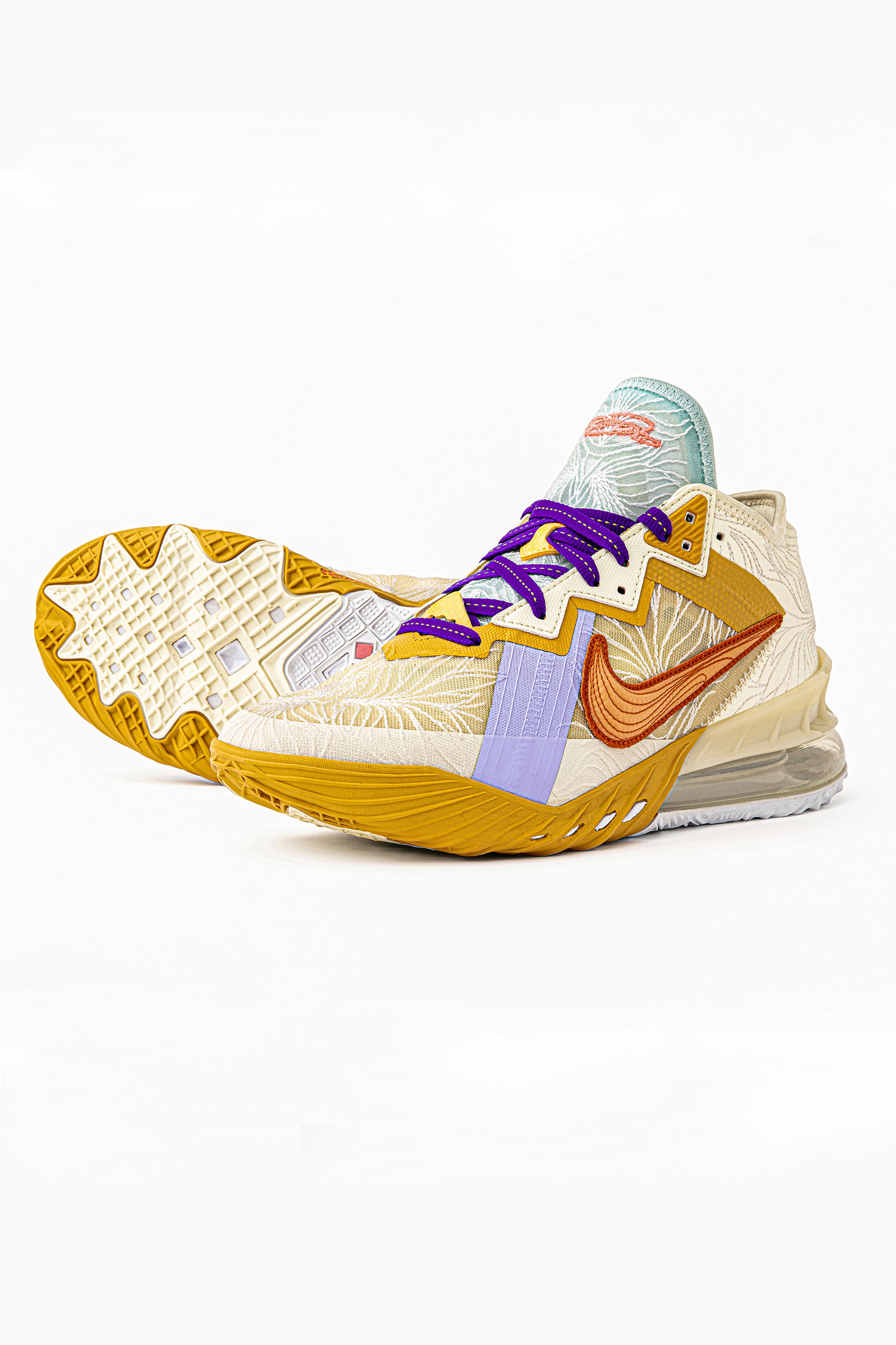 Colorful basketball sneaker, Scarred Perfection with unique stitch design on a white background