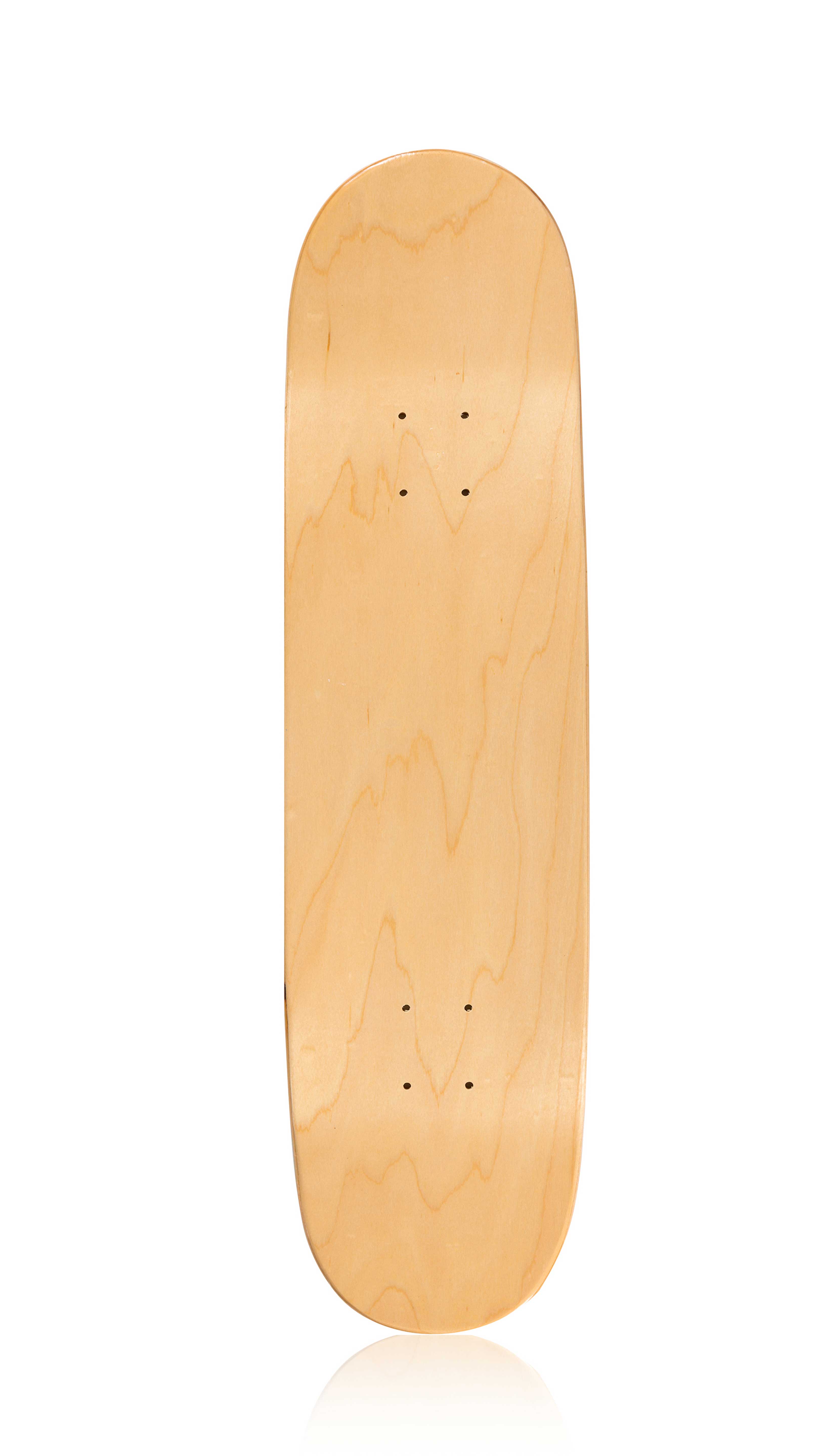 Plain wooden skateboard deck on a white background