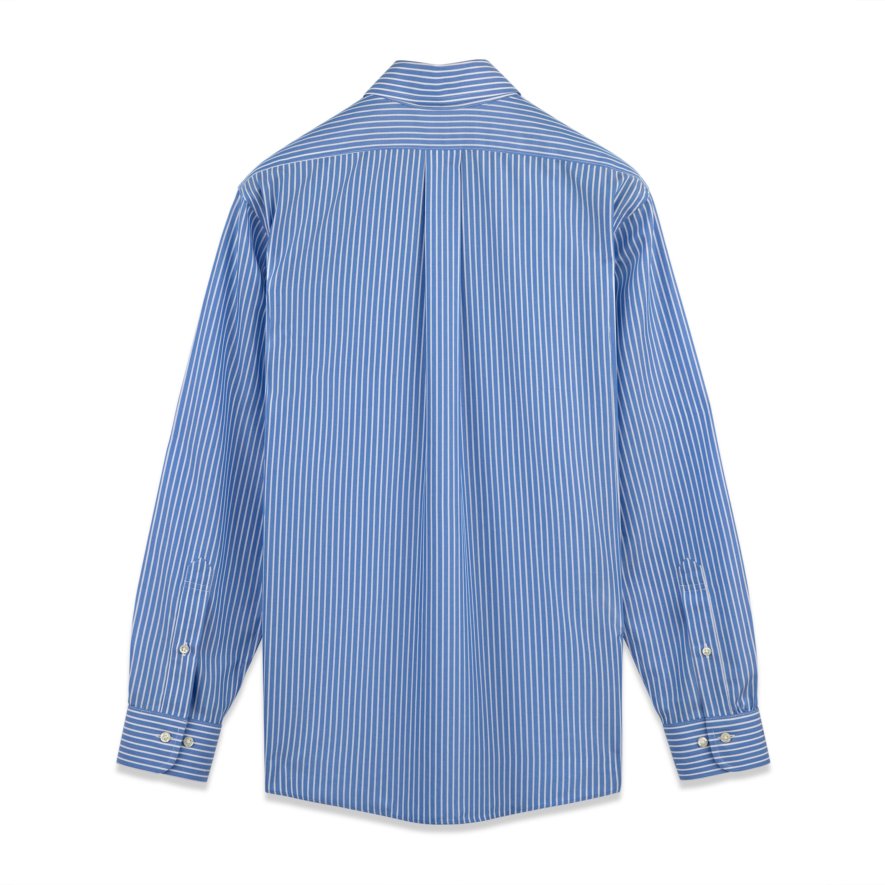 Mimi Plange oversize women's Blue striped shirt on a white background