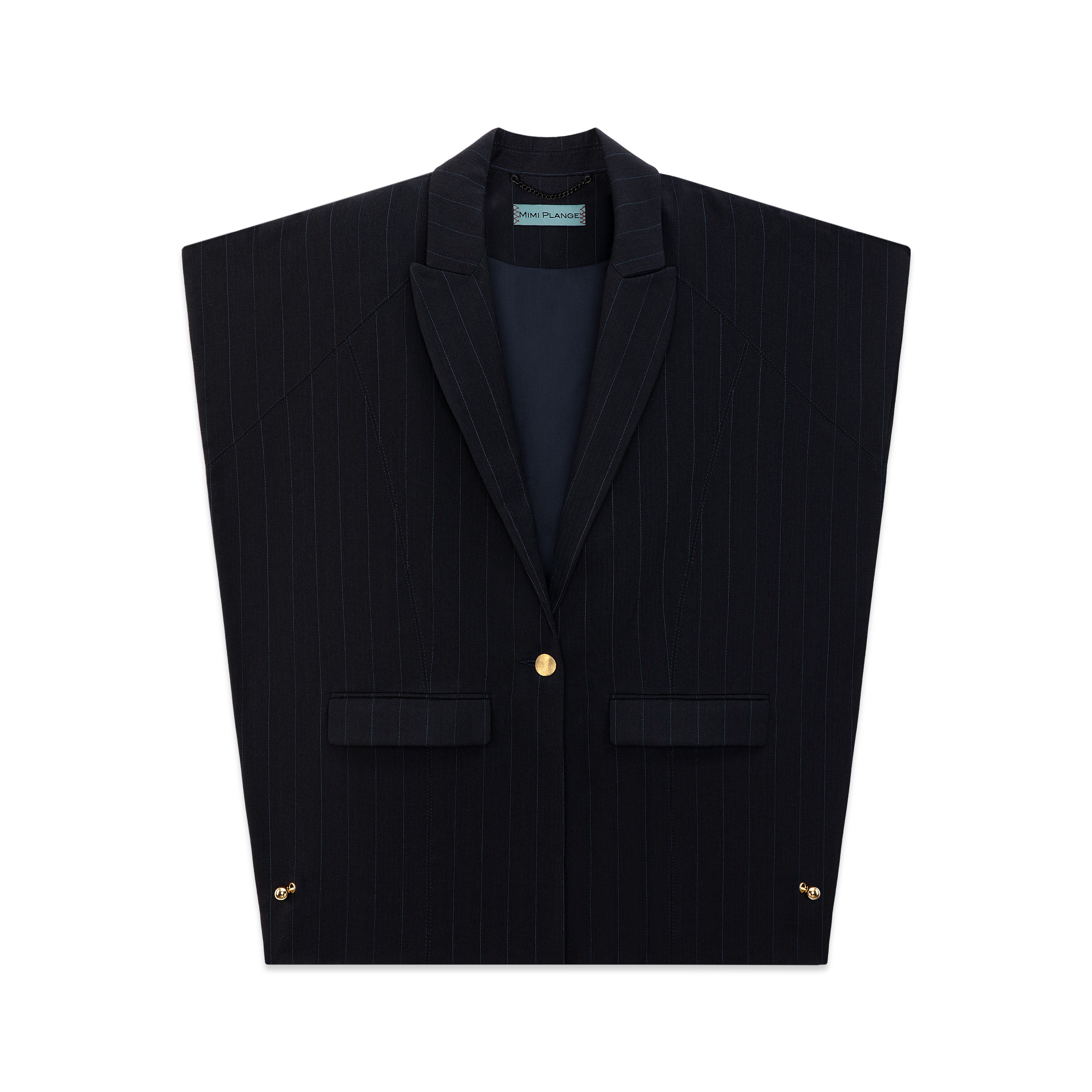 Navy Oversize Blazer Cape with Gold buttons and gold accents