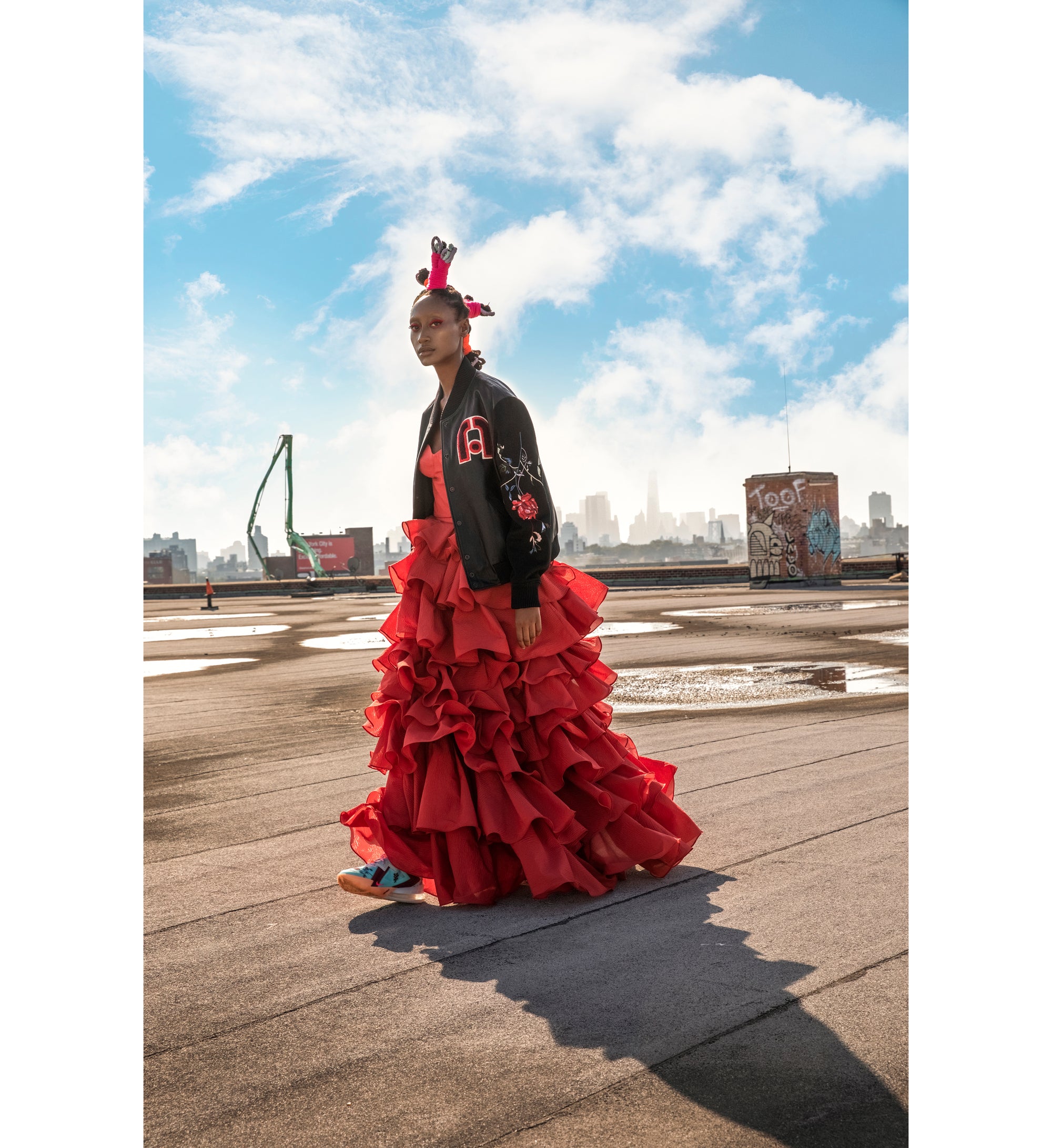 Mimi Plange Love Unfashion Collection Spring Summer, High Fashion, Varsity Jackets, Red Ruffle Ball Skirt Shopping