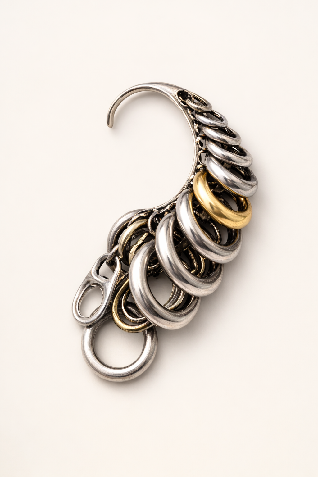 Silver full sized Ear cuff earring with multiple sized metal rings and components