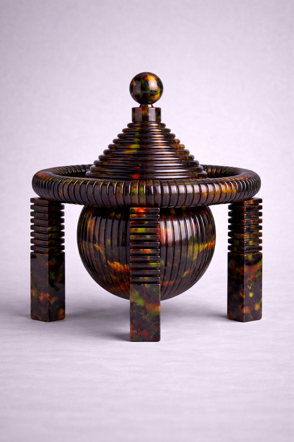 Decorative architectural object with an opal multicolored pattern on a white background