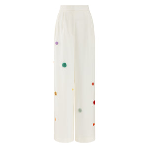 Ivory Whisper Hand-Felted Polkadot Trousers - Mimi Plange