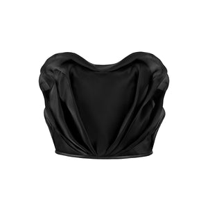 Draped in Desire: The Leather and Organza Bustier - Mimi Plange