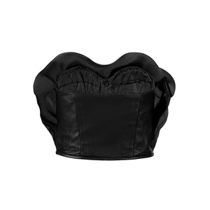 Draped in Desire: The Leather and Organza Bustier - Mimi Plange