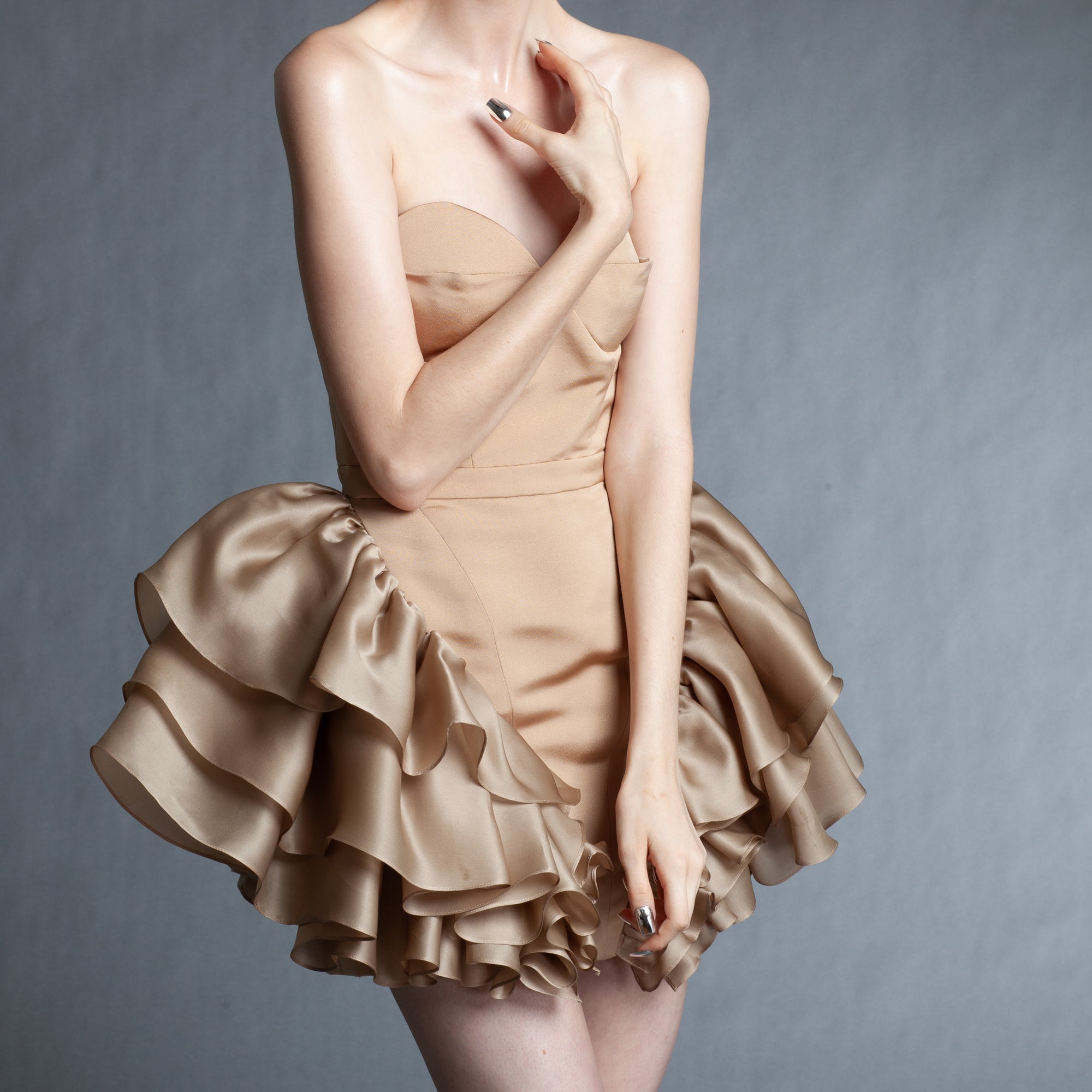 Vintage Deadstock Fabric  Bustier Ruffle Dress - Mimi Plange