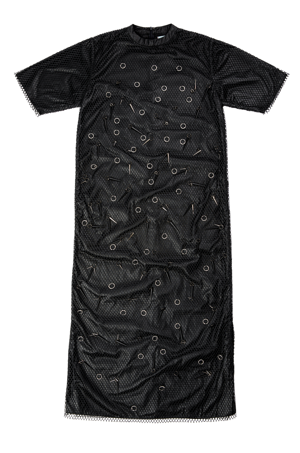 Pierced Mesh Maxi Tee Dress with Spikes & Rings - Mimi Plange