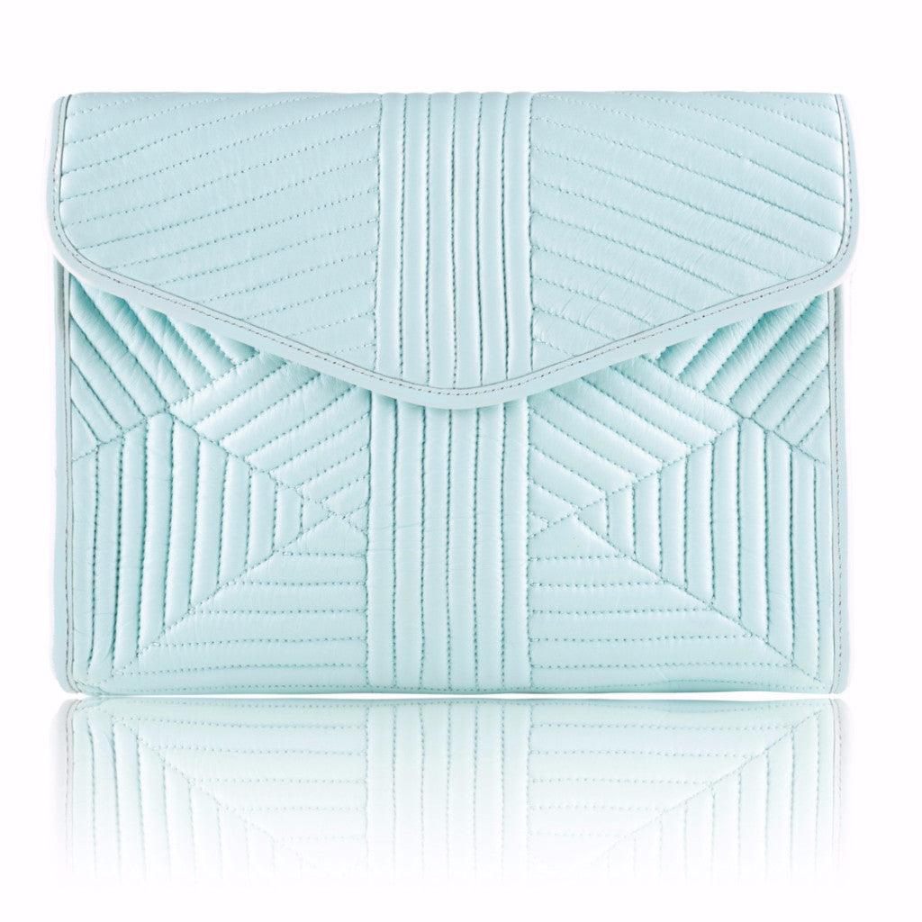 Seafoam Quilted Leather Clutch - Mimi Plange